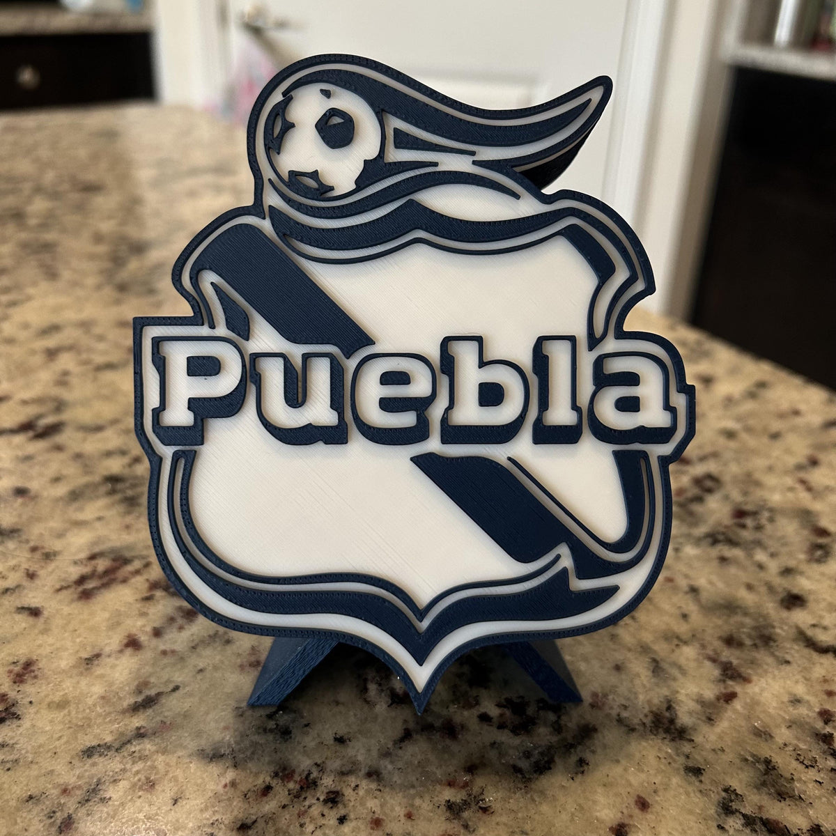 Club Puebla 3D Printed Crest Display with Stand; 3D printed fan gift, made in USA