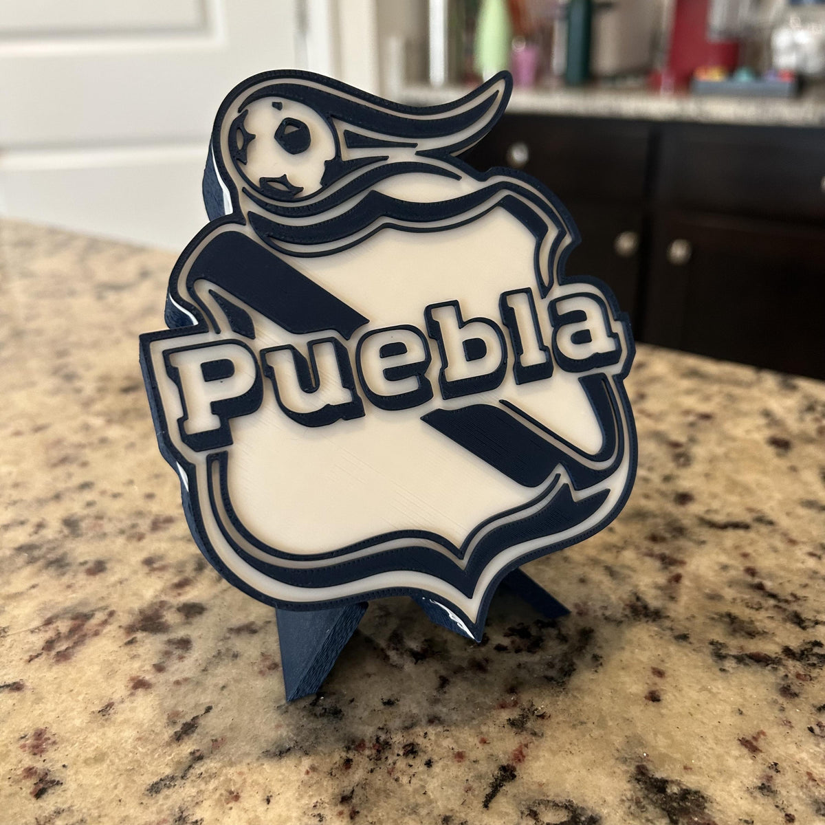 Club Puebla 3D Printed Crest Display with Stand; 3D printed fan gift, made in USA