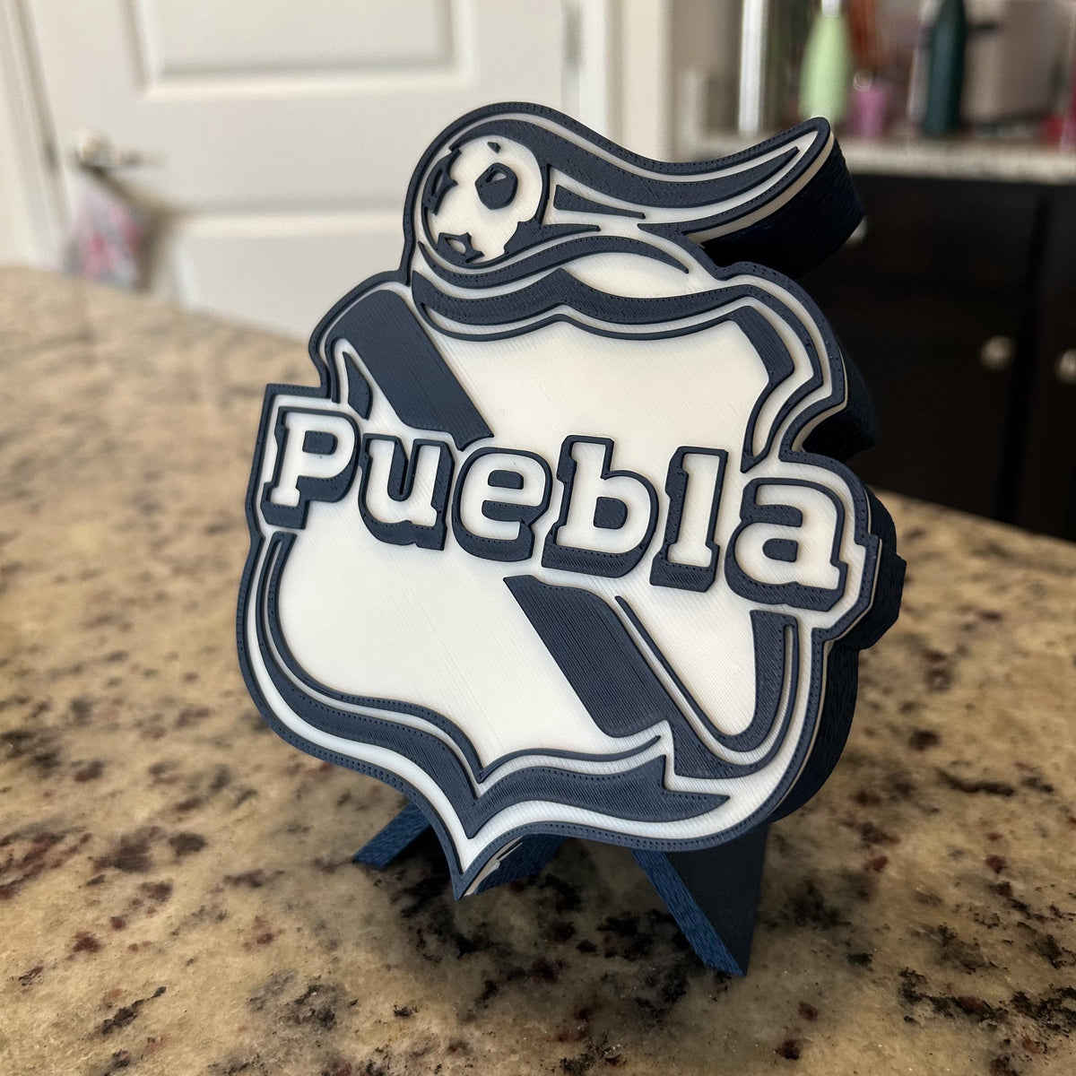 Club Puebla 3D Printed Crest Display with Stand; 3D printed fan gift, made in USA