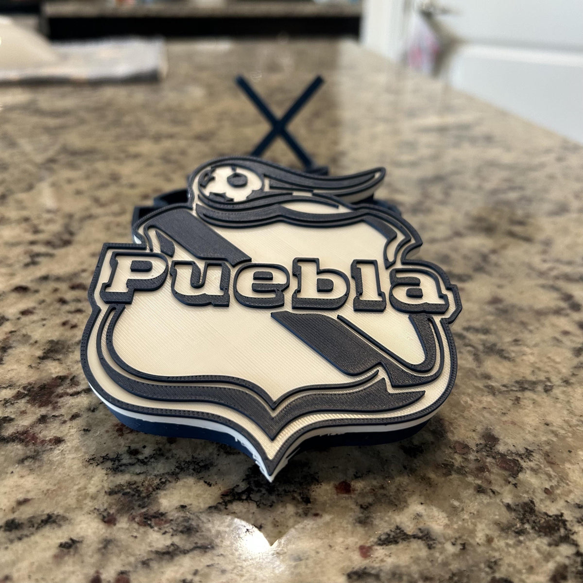 Club Puebla 3D Printed Crest Display with Stand; 3D printed fan gift, made in USA