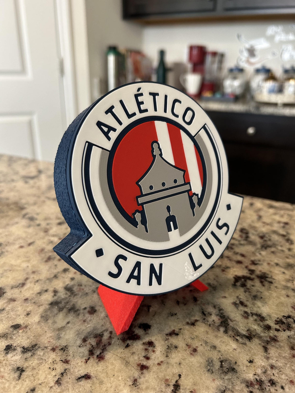 Atletico de San Luis 3D Printed Crest Display with stand; 3D printed fan gift, made in USA