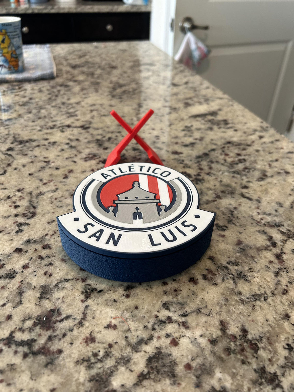 Atletico de San Luis 3D Printed Crest Display with stand; 3D printed fan gift, made in USA