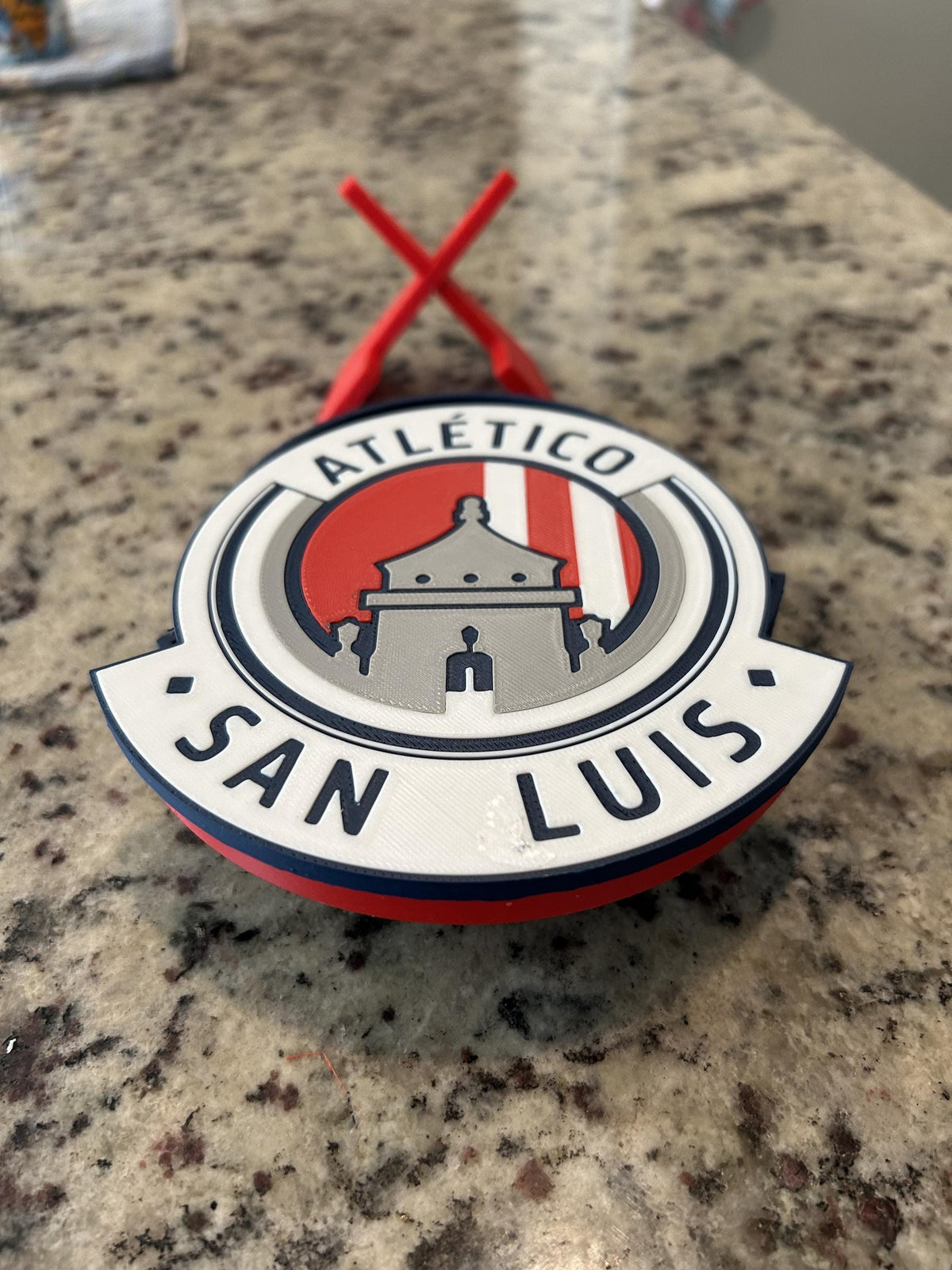 Atletico de San Luis 3D Printed Crest Display with stand; 3D printed fan gift, made in USA