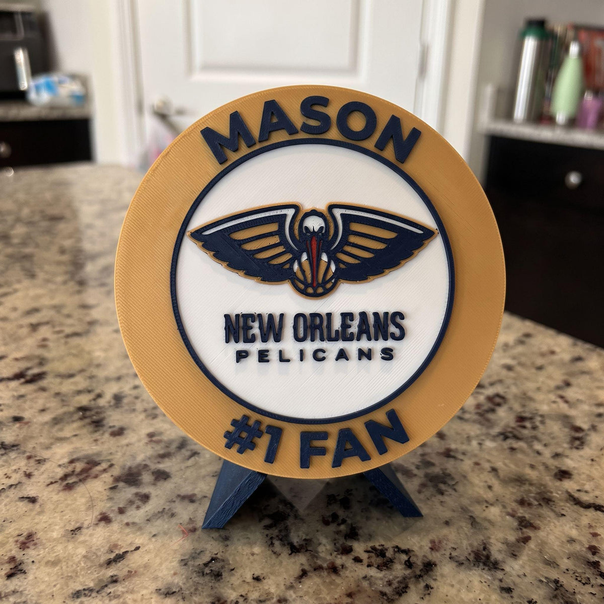 New Orleans Pelicans Personalized Roundel Display with Stand; 3D printed fan gift, made in USA