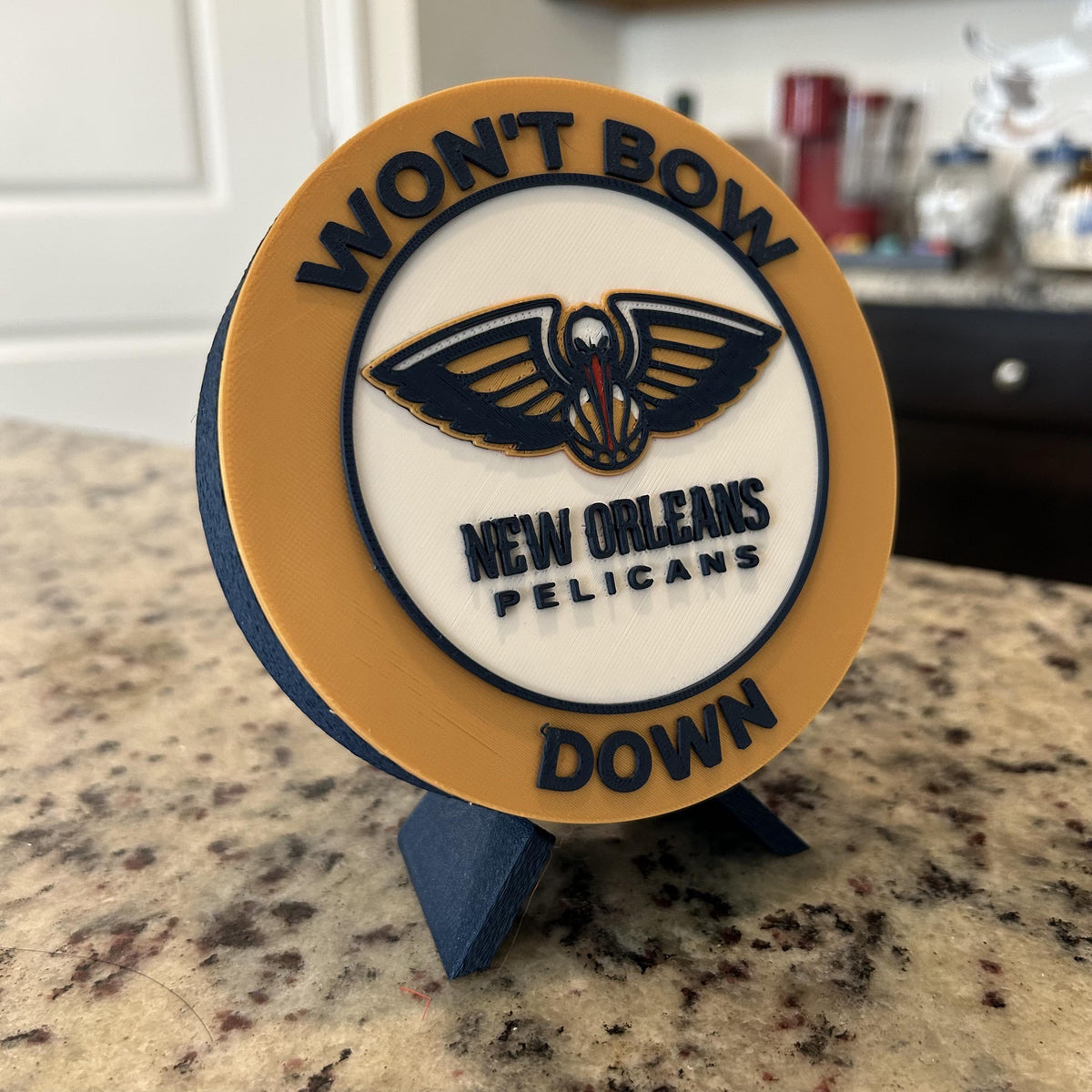 New Orleans Pelicans Personalized Roundel Display with Stand; 3D printed fan gift, made in USA