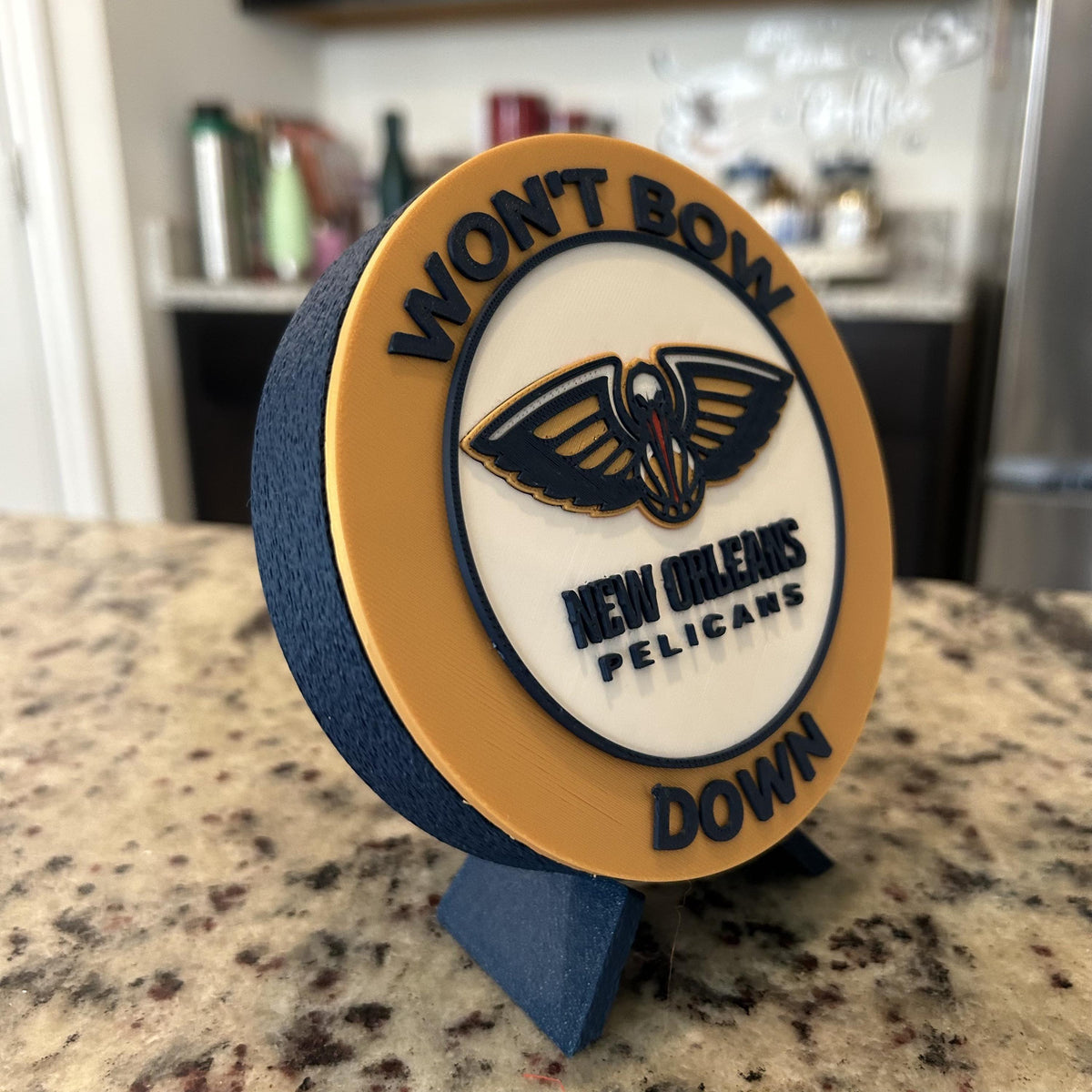 New Orleans Pelicans Personalized Roundel Display with Stand; 3D printed fan gift, made in USA