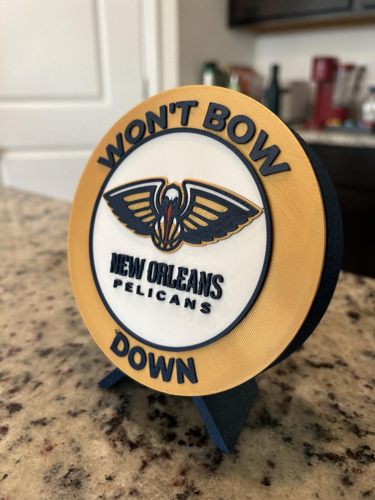 New Orleans Pelicans Personalized Roundel Display with Stand; 3D printed fan gift, made in USA