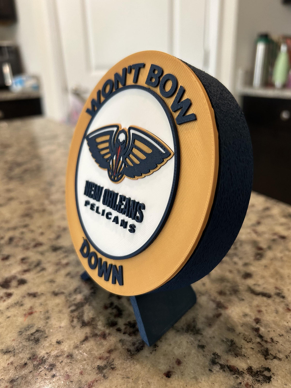 New Orleans Pelicans Personalized Roundel Display with Stand; 3D printed fan gift, made in USA