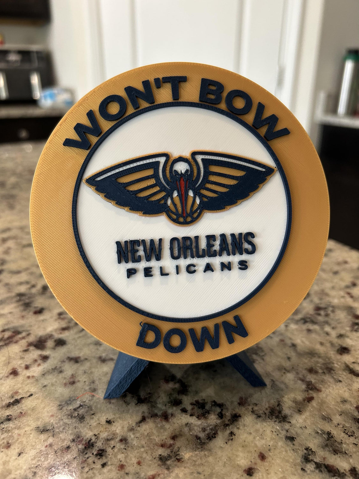 New Orleans Pelicans Personalized Roundel Display with Stand; 3D printed fan gift, made in USA