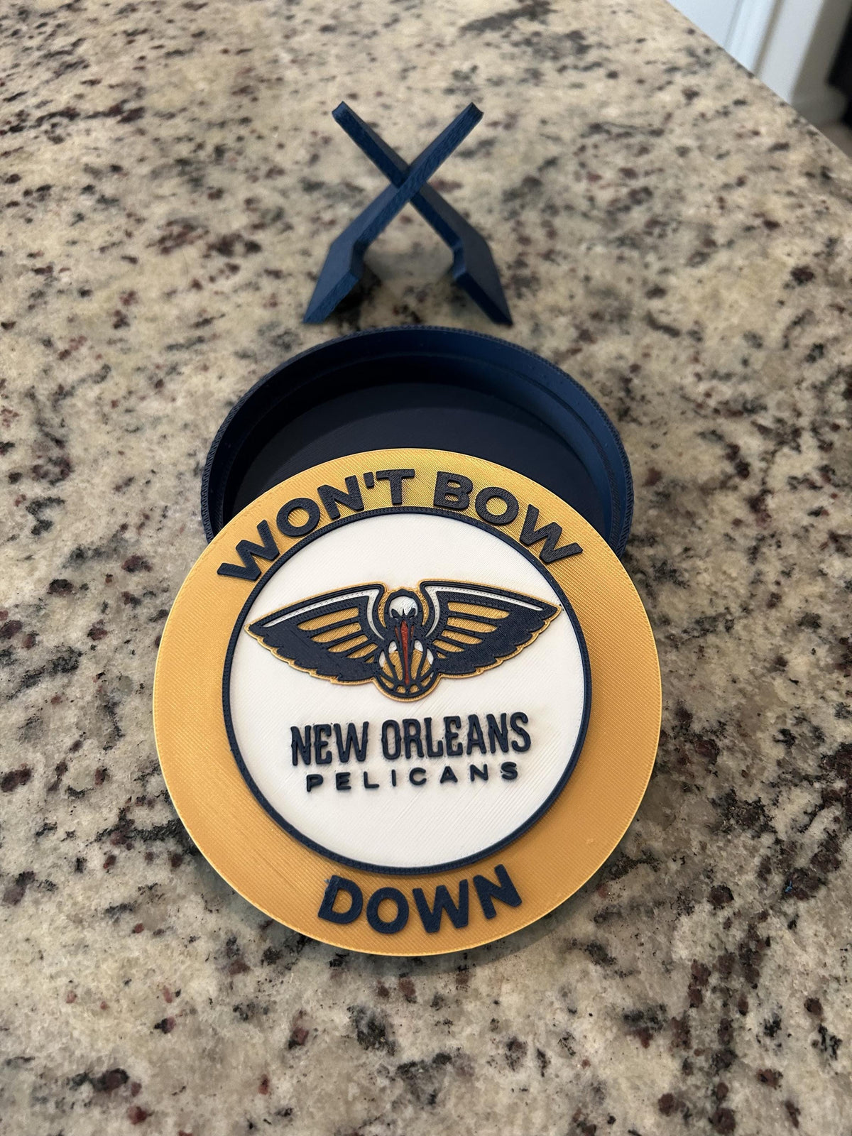 New Orleans Pelicans Personalized Roundel Display with Stand; 3D printed fan gift, made in USA