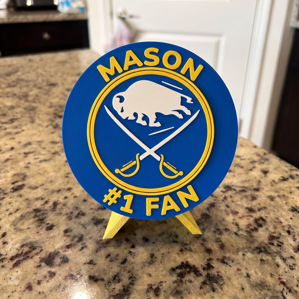 Buffalo Sabres Personalized Roundel Display with Stand; 3D printed fan gift, made in USA