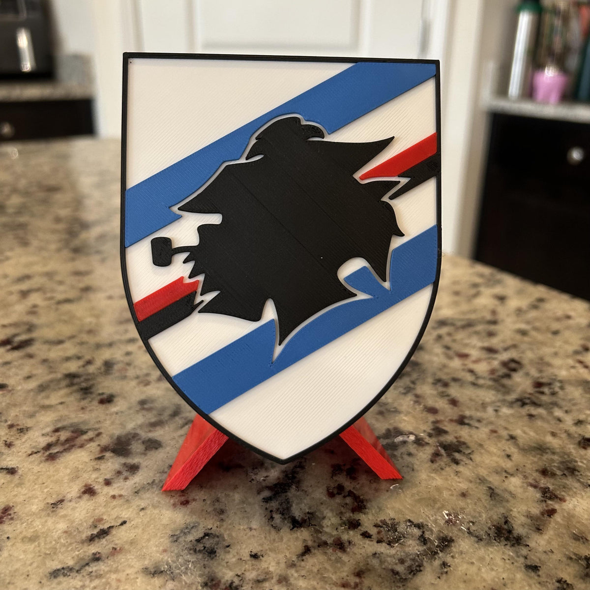 3D Printed Sampdoria Crest Display with Stand; 3D printed fan gift, made in USA