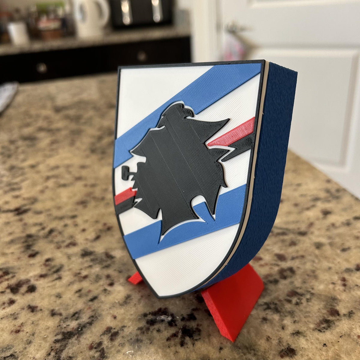 3D Printed Sampdoria Crest Display with Stand; 3D printed fan gift, made in USA