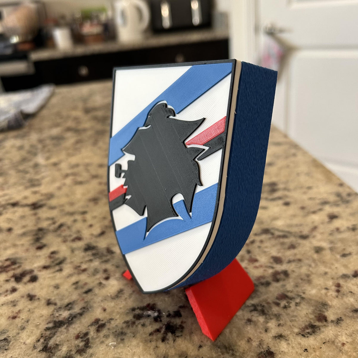 3D Printed Sampdoria Crest Display with Stand; 3D printed fan gift, made in USA