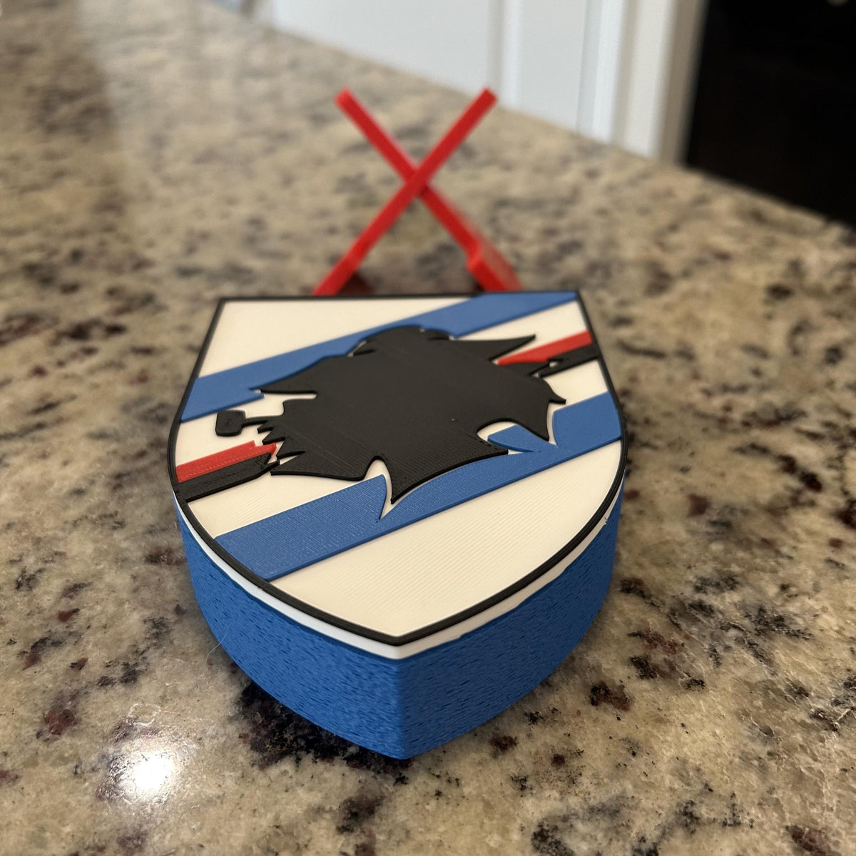 3D Printed Sampdoria Crest Display with Stand; 3D printed fan gift, made in USA