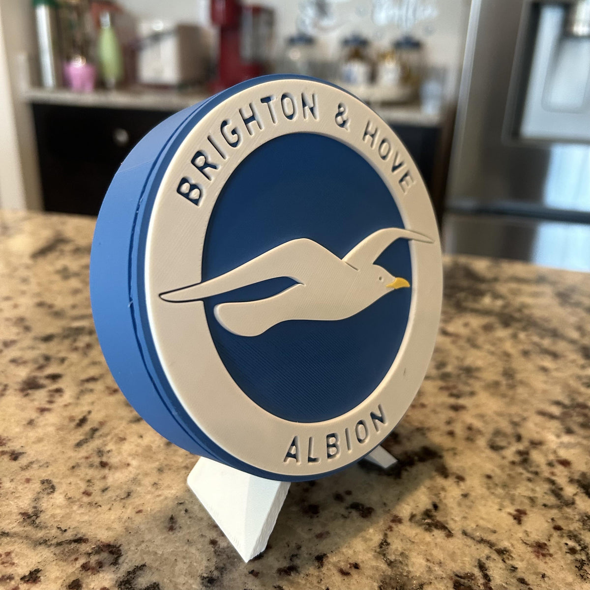 3D Printed Brighton & Hove Albion Crest Display with stand; 3D printed fan gift, made in USA