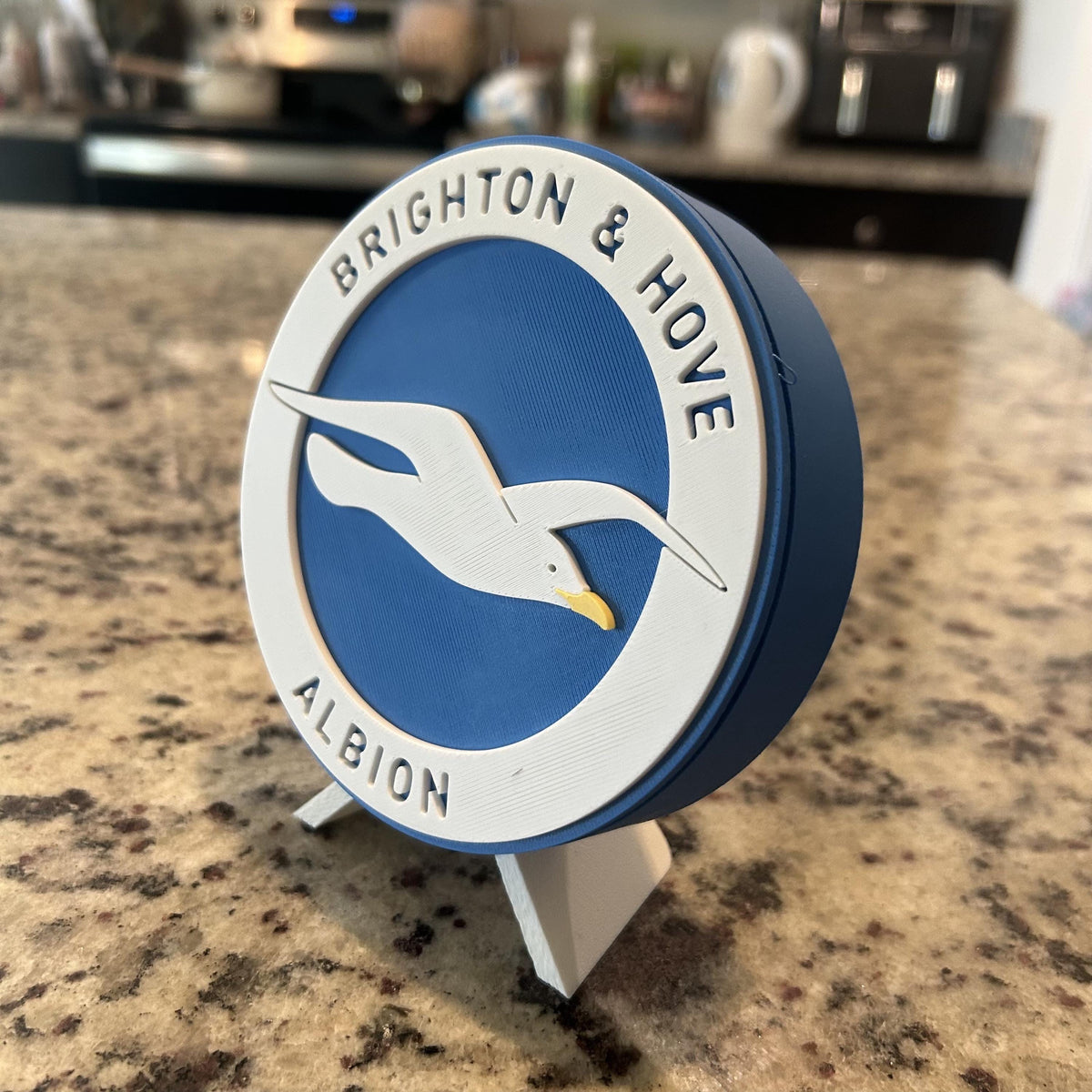 3D Printed Brighton & Hove Albion Crest Display with stand; 3D printed fan gift, made in USA