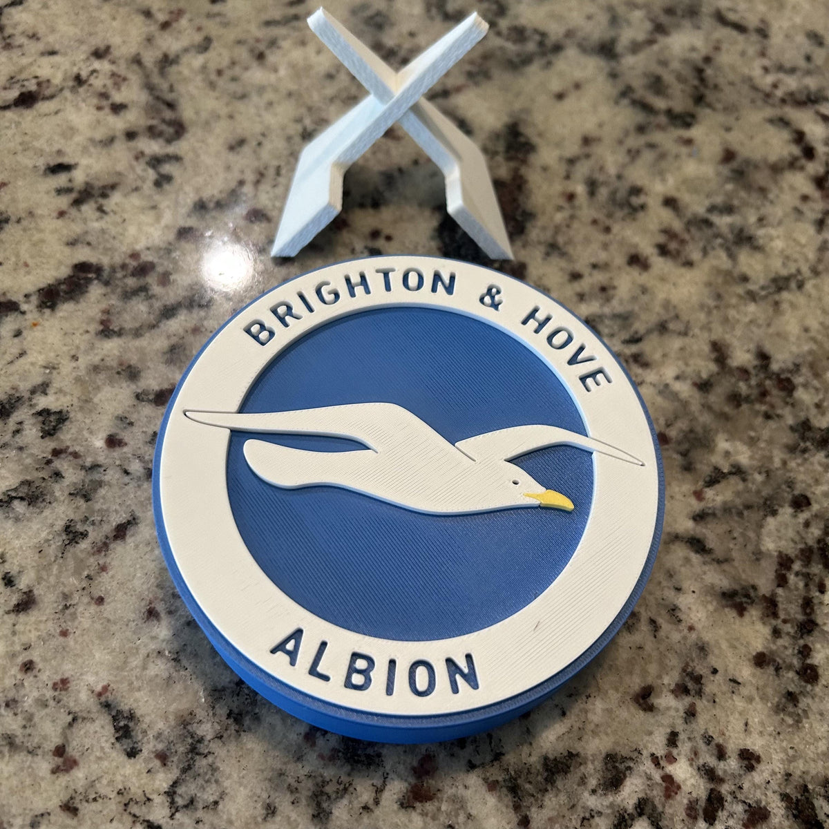 3D Printed Brighton & Hove Albion Crest Display with stand; 3D printed fan gift, made in USA