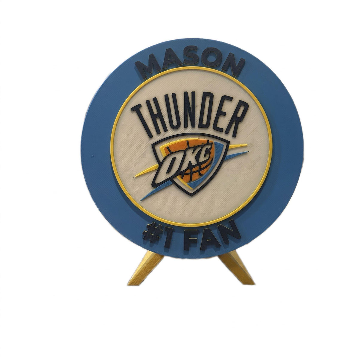 Oklahoma City Thunder Personalized Roundel Display with stand; 3D printed fan gift, made in USA