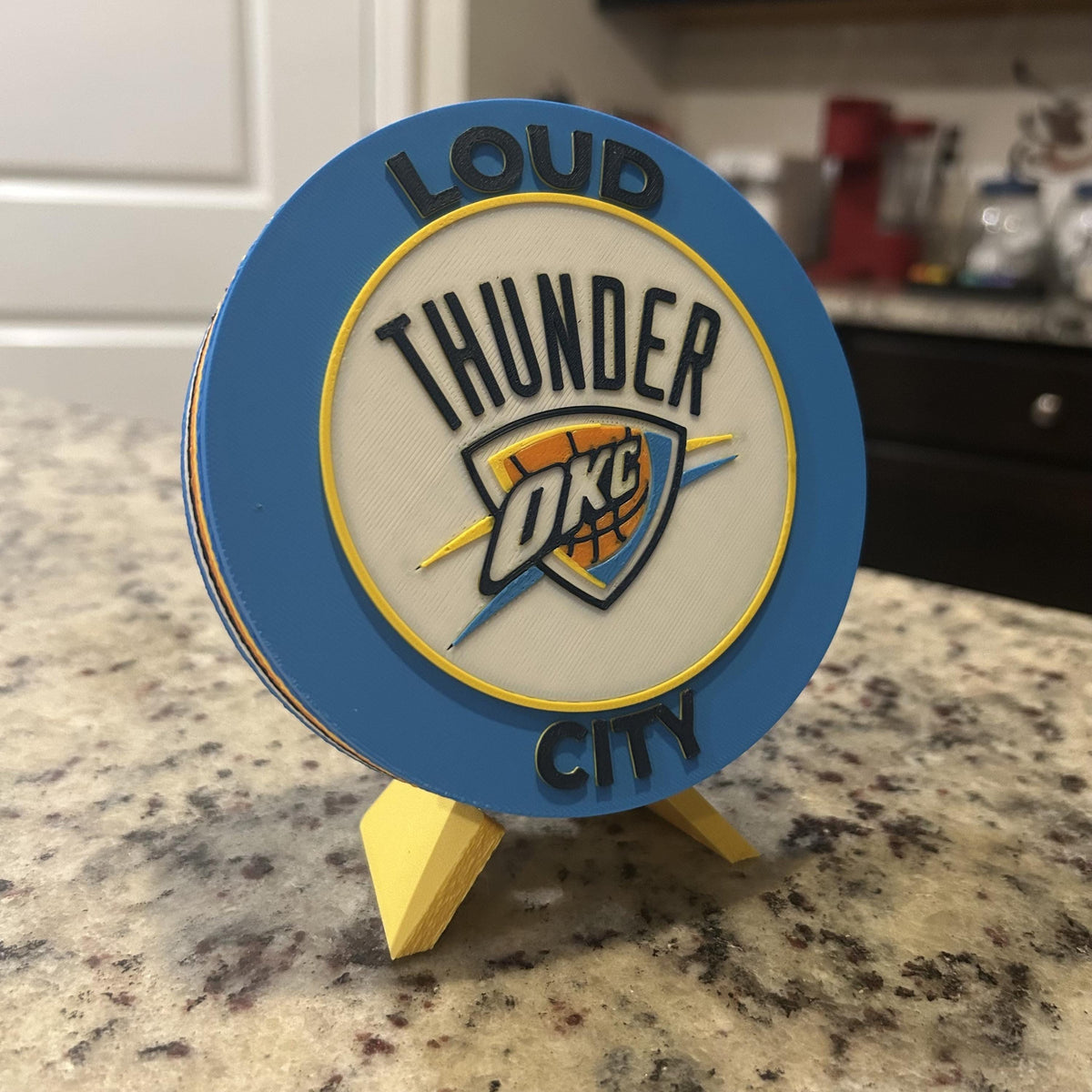 Oklahoma City Thunder Personalized Roundel Display with stand; 3D printed fan gift, made in USA