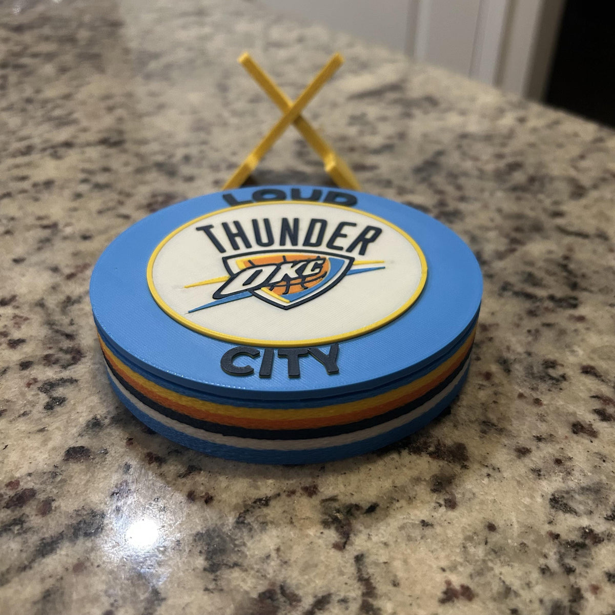 Oklahoma City Thunder Personalized Roundel Display with stand; 3D printed fan gift, made in USA