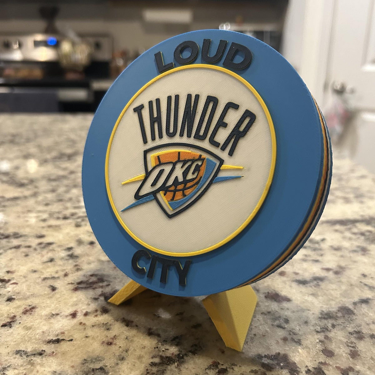 Oklahoma City Thunder Personalized Roundel Display with stand; 3D printed fan gift, made in USA