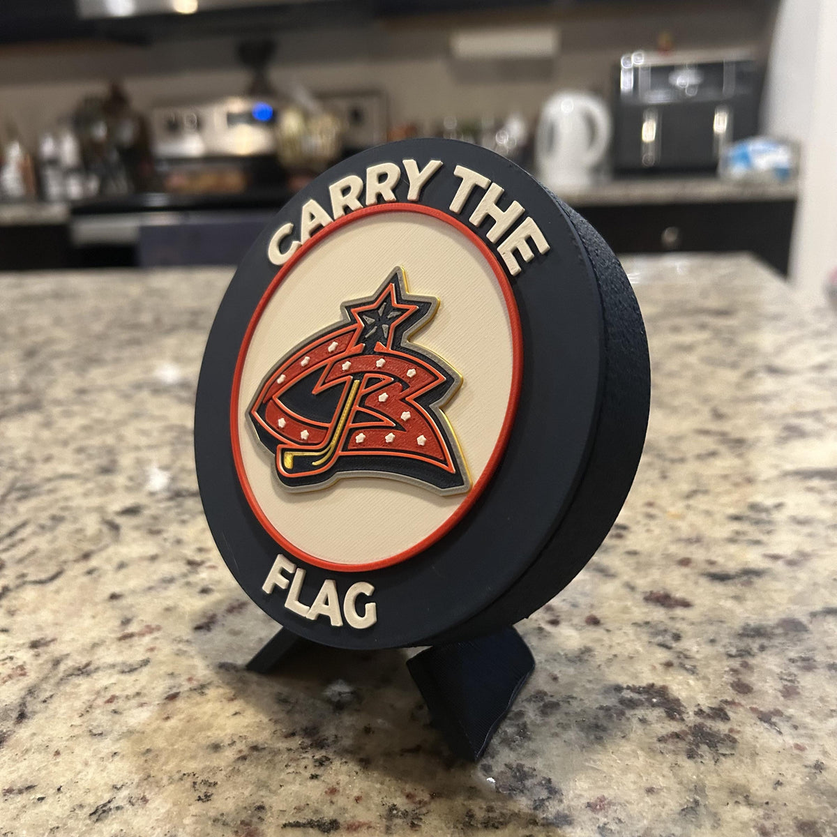 Columbus Blue Jackets Personalized Roundel Display NHL with stand and hidden stash box; 3D printed fan gift, made in USA