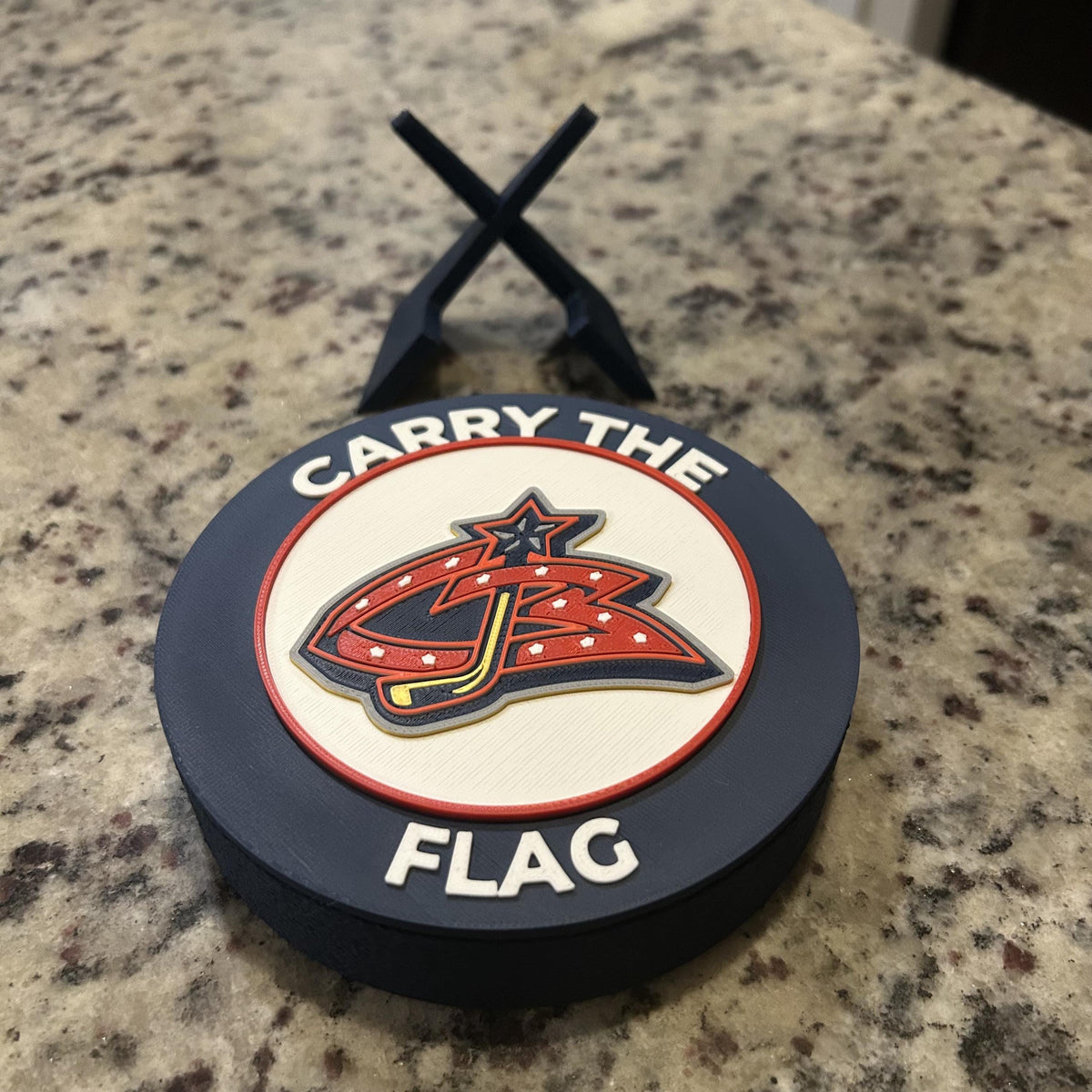 Columbus Blue Jackets Personalized Roundel Display NHL with stand and hidden stash box; 3D printed fan gift, made in USA