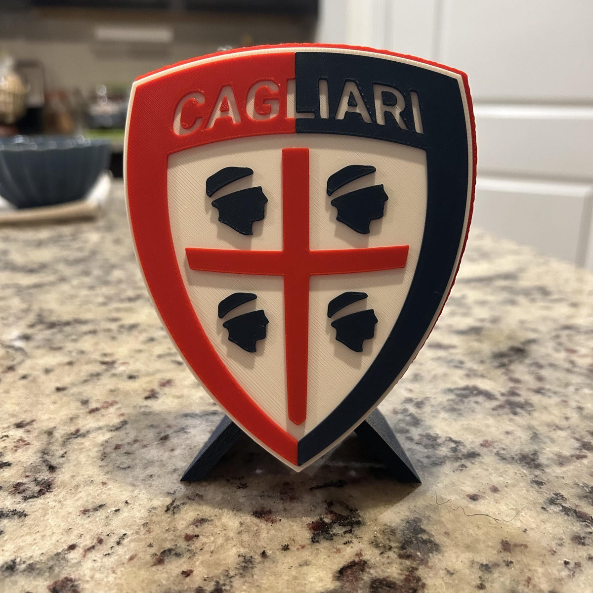3D Printed Cagliari Crest Display with Stand; 3D printed fan gift, made in USA