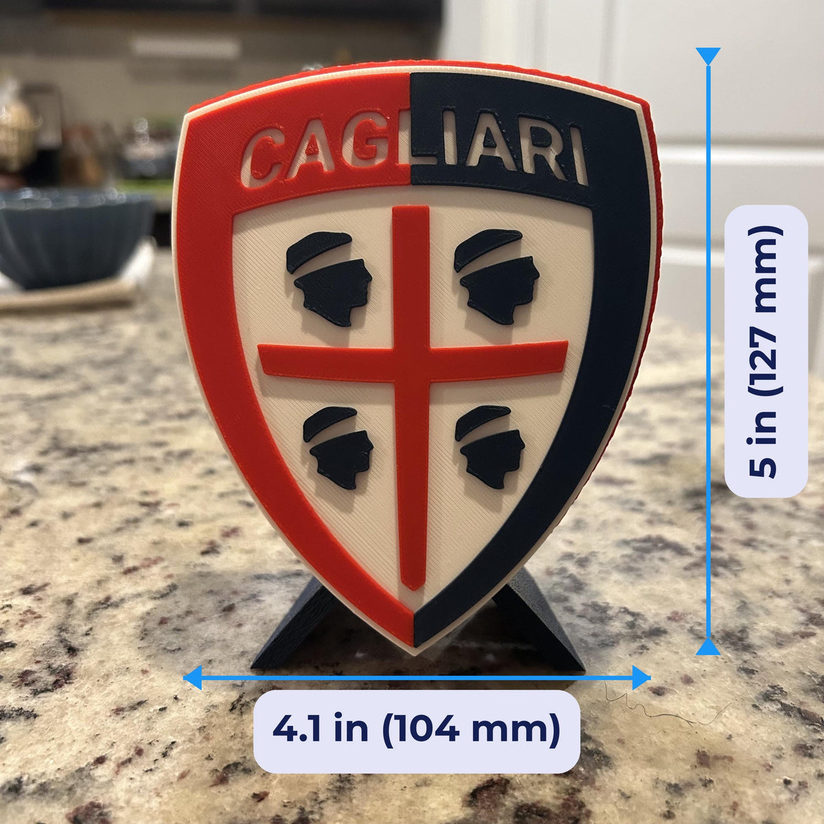3D Printed Cagliari Crest Display with Stand; 3D printed fan gift, made in USA
