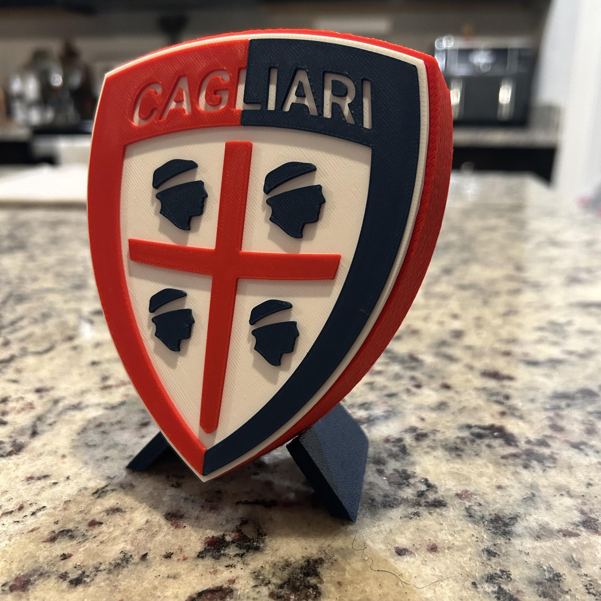 3D Printed Cagliari Crest Display with Stand; 3D printed fan gift, made in USA