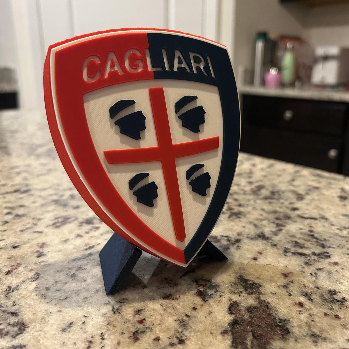 3D Printed Cagliari Crest Display with Stand; 3D printed fan gift, made in USA