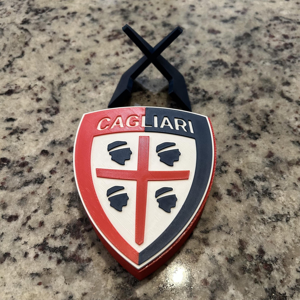 3D Printed Cagliari Crest Display with Stand; 3D printed fan gift, made in USA