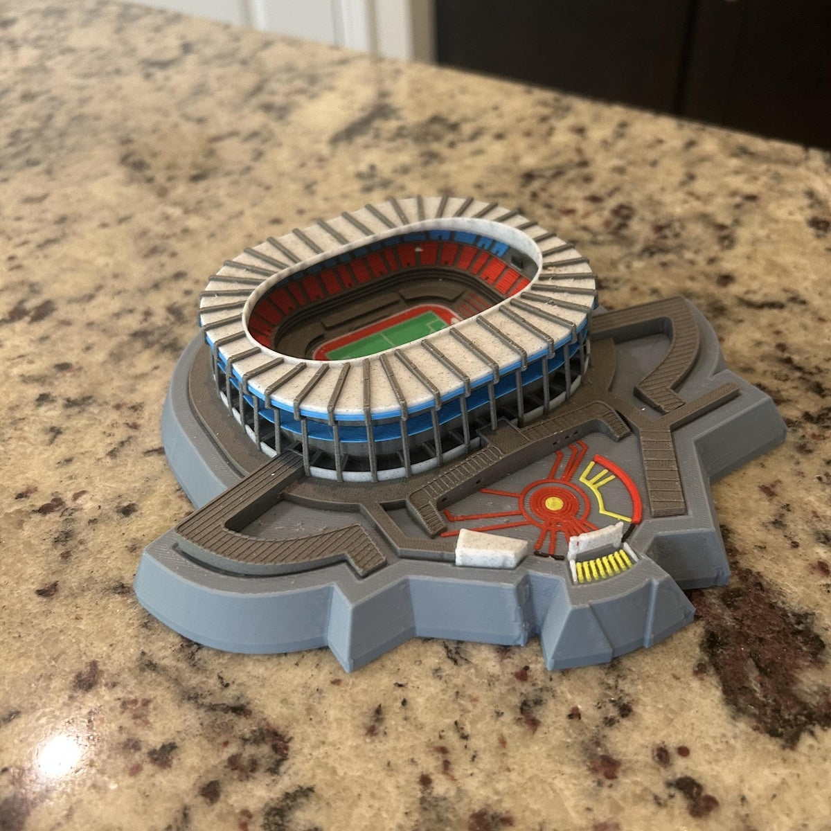 Estadio Azteca 3D printed multicolor stadium replica of the iconic Mexico City soccer stadium, limited edition collector display with Aztec sun base, made in USA