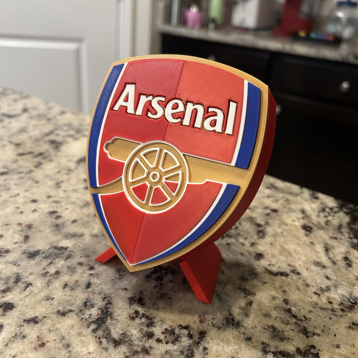 3D Printed Arsenal Crest Display with Stand; 3D printed fan gift, made in USA