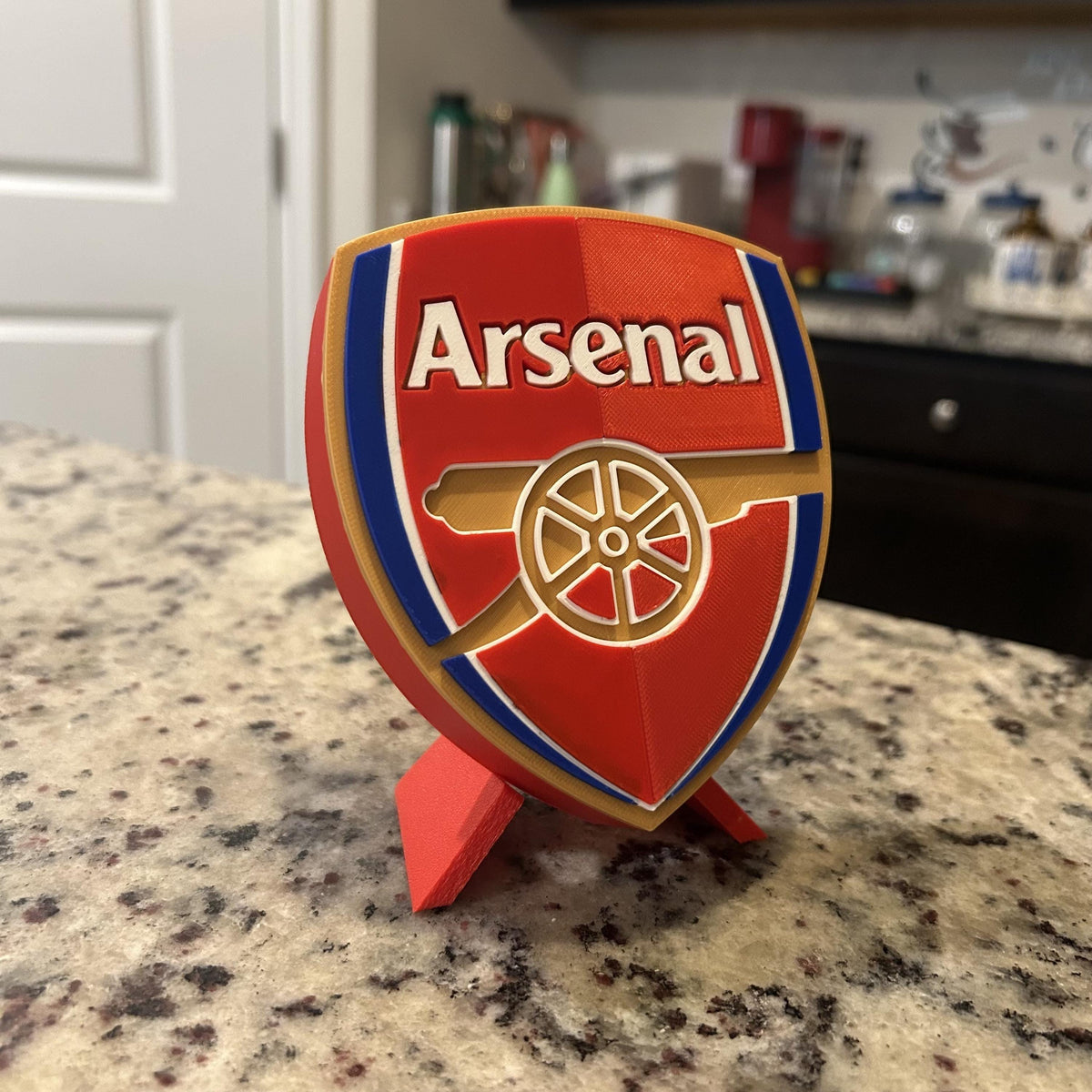 3D Printed Arsenal Crest Display with Stand; 3D printed fan gift, made in USA