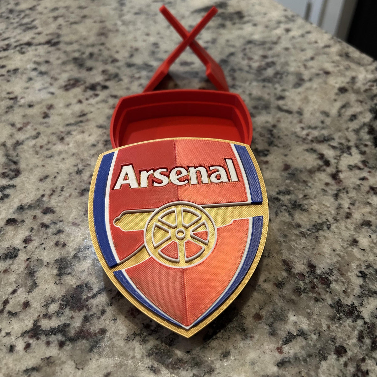 3D Printed Arsenal Crest Display with Stand; 3D printed fan gift, made in USA