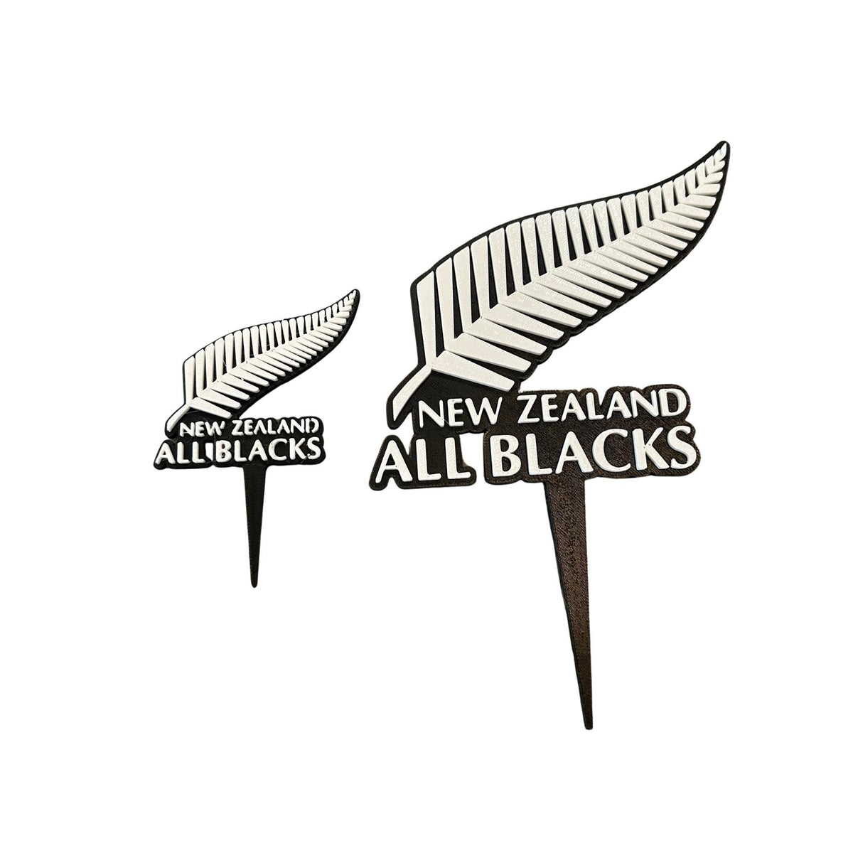 New Zealand All Blacks 3D printed cake topper and cupcake toppers, food-grade PETG silver fern emblem, rugby birthday party decoration, made in USA