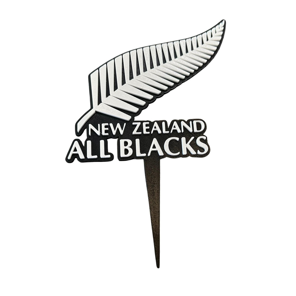 New Zealand All Blacks 3D printed cake topper and cupcake toppers, food-grade PETG silver fern emblem, rugby birthday party decoration, made in USA