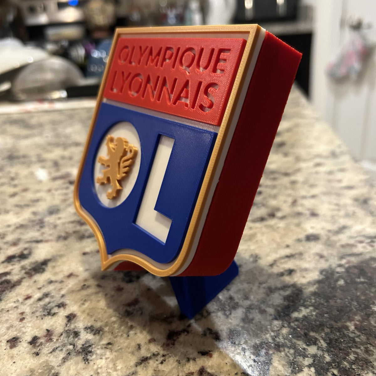 Olympique Lyonnais 3D Crest Display with Stand & Stash Box; 3D printed fan gift, made in USA