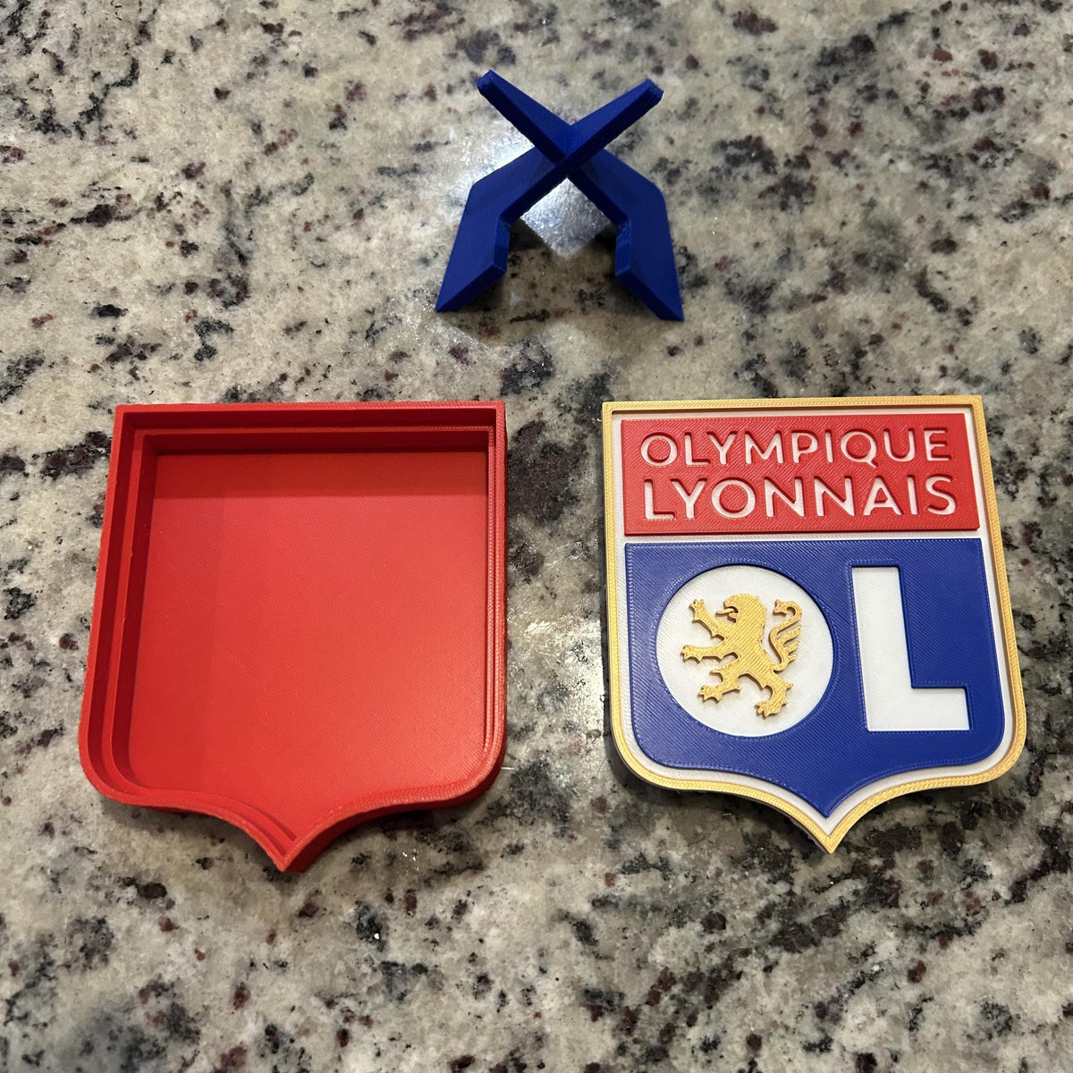 Olympique Lyonnais 3D Crest Display with Stand & Stash Box; 3D printed fan gift, made in USA