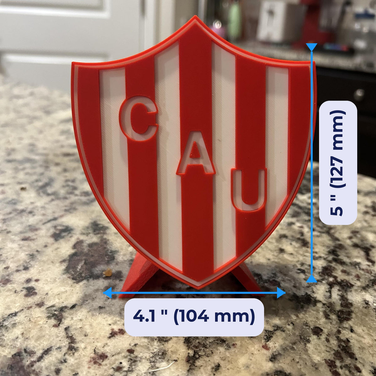 Club Atletico Union Santa Fe 3D Crest Display with Stand & Stash Box; 3D printed fan gift, made in USA
