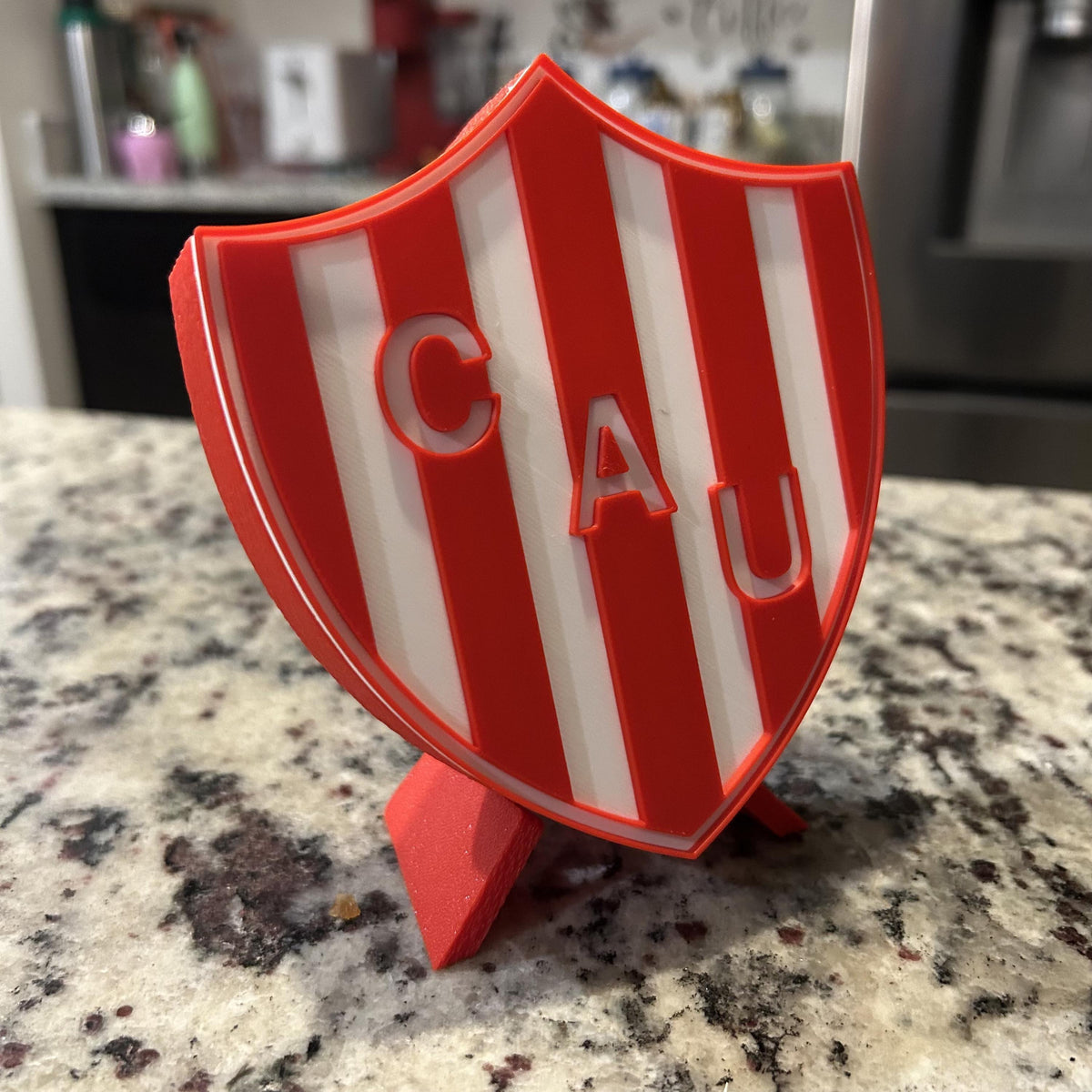 Club Atletico Union Santa Fe 3D Crest Display with Stand & Stash Box; 3D printed fan gift, made in USA