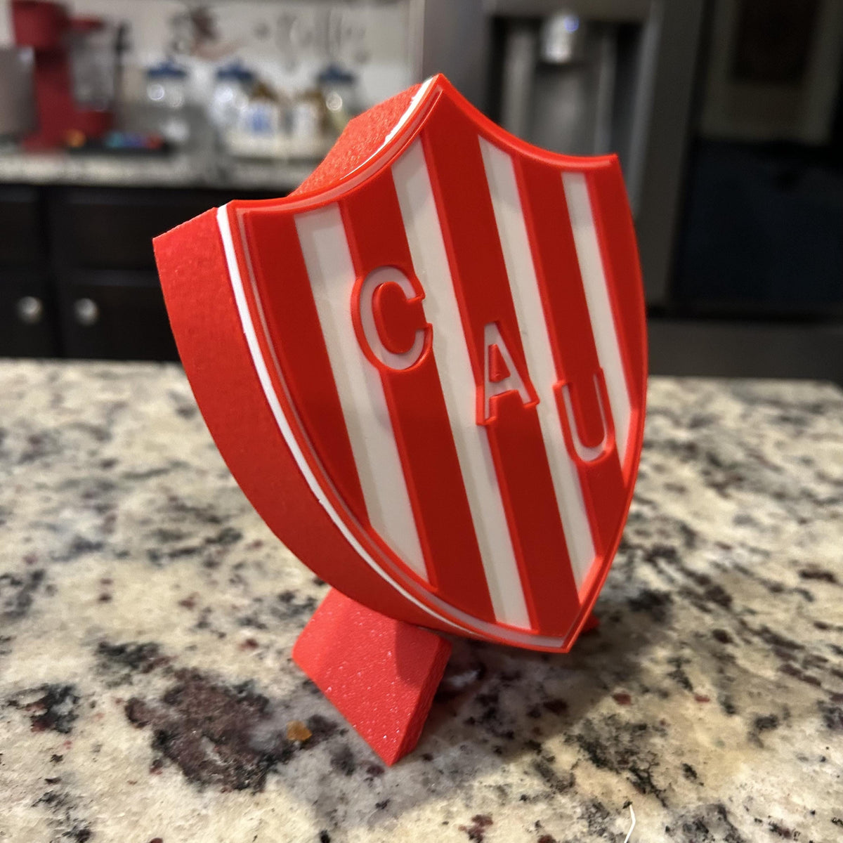 Club Atletico Union Santa Fe 3D Crest Display with Stand & Stash Box; 3D printed fan gift, made in USA
