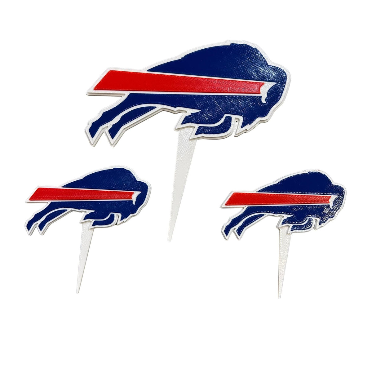 Buffalo Bills 3D printed cake topper and cupcake toppers, food-grade PETG charging buffalo logo, NFL football birthday party decoration, made in USA