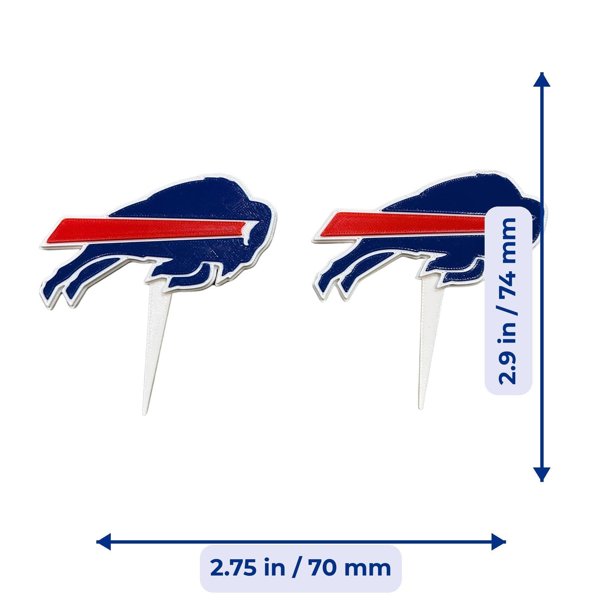 Buffalo Bills 3D printed cake topper and cupcake toppers, food-grade PETG charging buffalo logo, NFL football birthday party decoration, made in USA