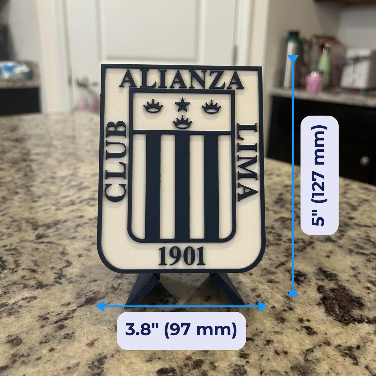 Alianza Lima 3D Printed Crest Display with Stand; 3D printed fan gift, made in USA