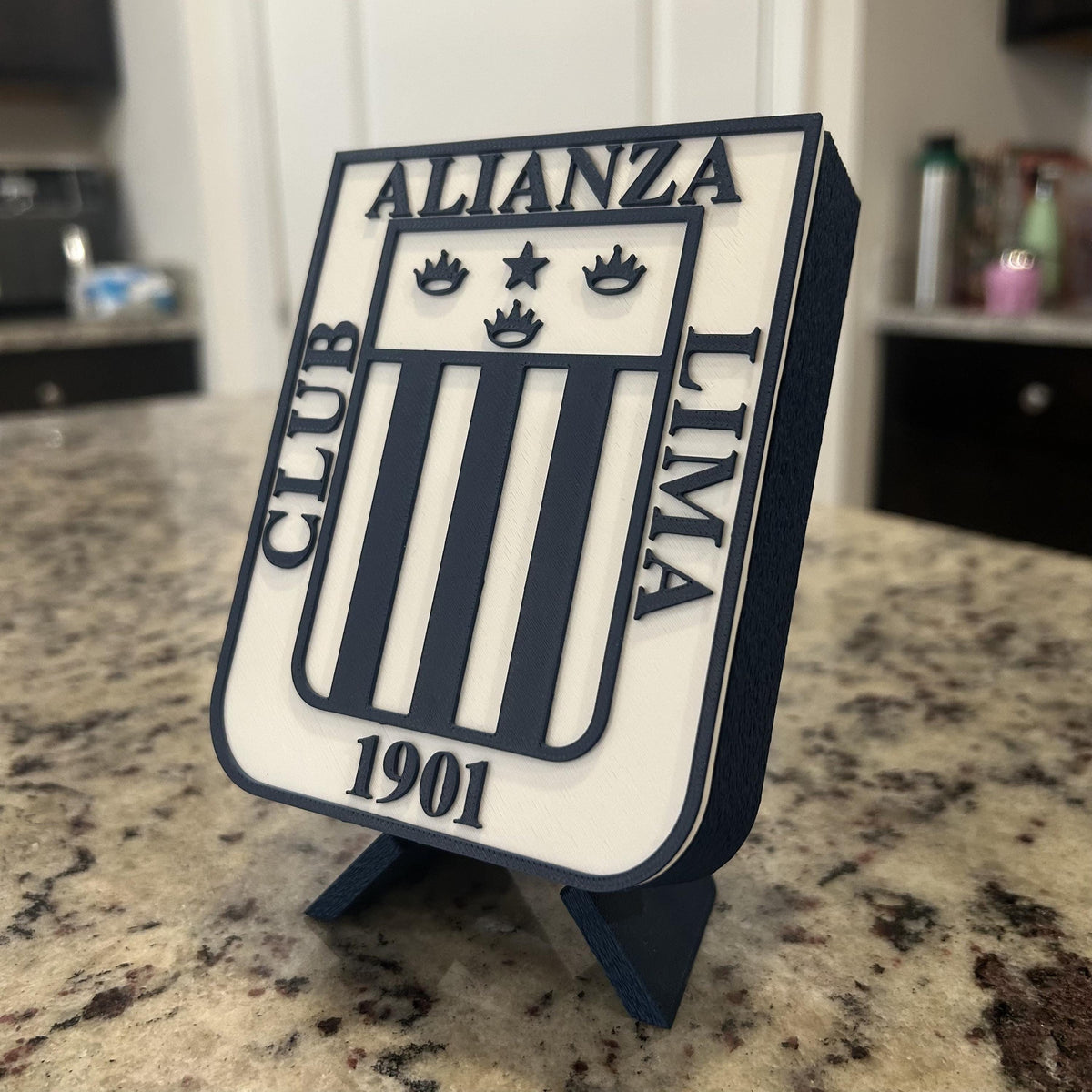 Alianza Lima 3D Printed Crest Display with Stand; 3D printed fan gift, made in USA