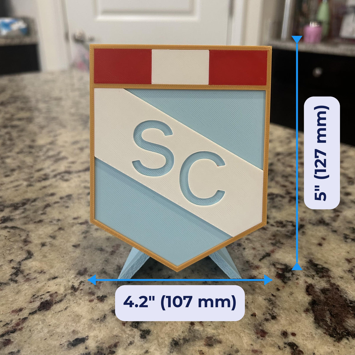 Sporting Cristal 3D Printed Crest Display with Stand; 3D printed fan gift, made in USA