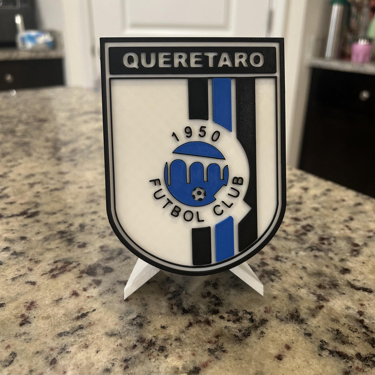 Queretaro FC 3D Printed Crest Display with Stand; 3D printed fan gift, made in USA